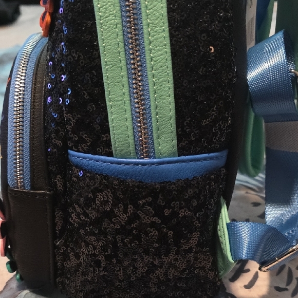 Loungefly Black Sequin Stitch Backpack with Colorful Floral Details - Picture 5 of 8